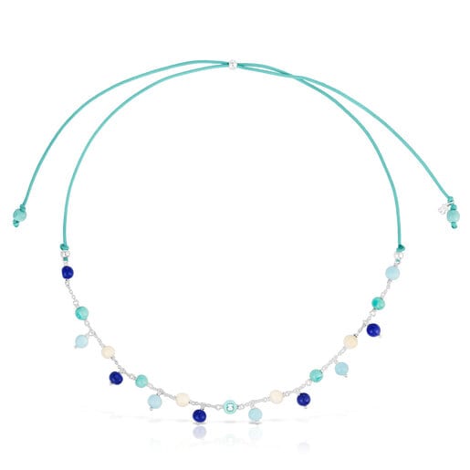 Silver, Murano glass and blue nylon Necklace Icon Glass