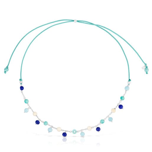 Collana in argento, vetro di Murano e nylon blu Icon Glass