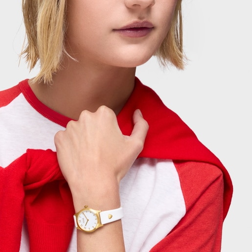 Analog Watch with white strap and gold-colored steel TOUS EPIC ICON KDT CHARMS