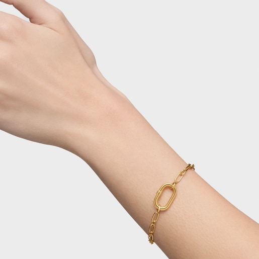 Pulsera cadena con baño de oro 18 kt sobre plata y anilla Hold Oval