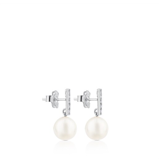 Pendientes oro blanco con diamantes y perla Les Classiques