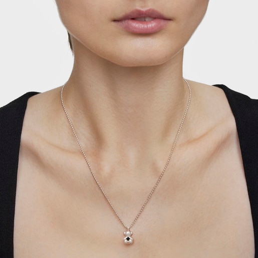 Colgante oso pequeño de plata y ónix Bold Bear