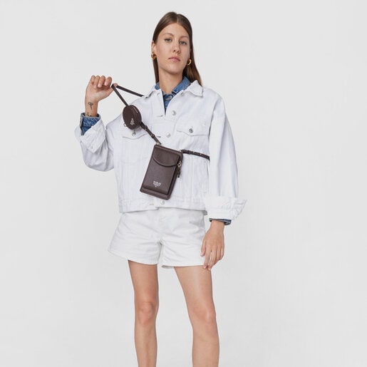 ブラウンカラーのウォレット付きハンギング・スマホポシェット TOUS Funny