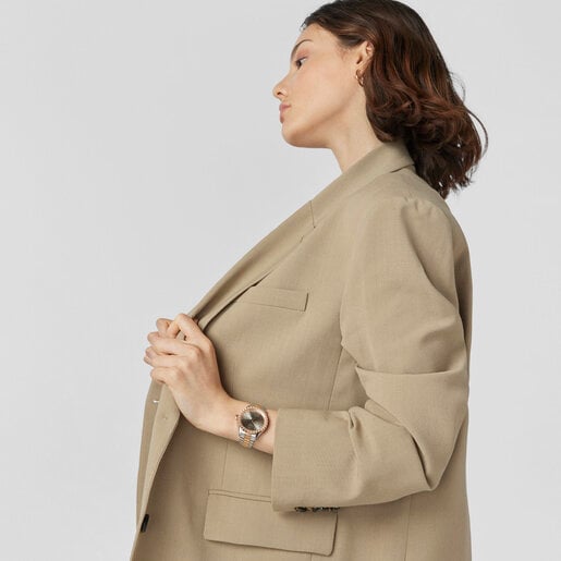 Two-tone rose gold-colored IP steel Tender Bear Watch with embossed bears