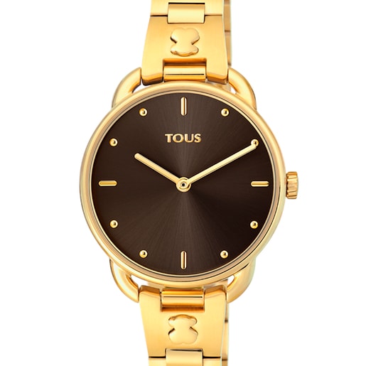 Gold-colored IP steel Let Bracelet Watch with black dial