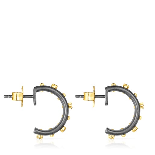 Dark silver Magic Nature Hoop earrings with diamonds | TOUS