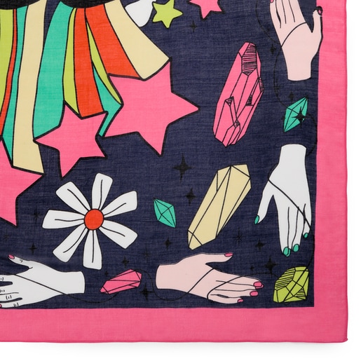 צעיף TOUS Magic Flowers מבד מודל בצבע כחול