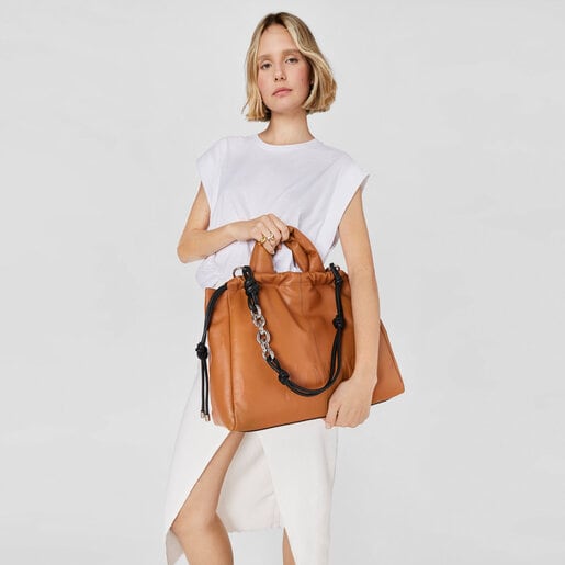 תיק כתף TOUS Cloud גדול מעור בצבע טבעי