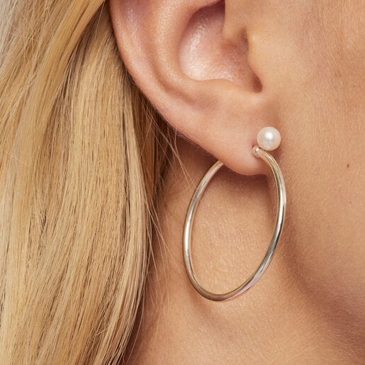 Aretes medianos TOUS Basics de Plata con Perla