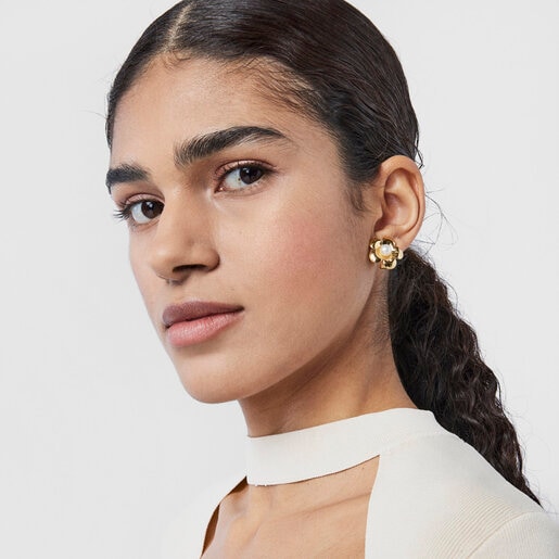 עגילי ורמייל צהוב פרח בשילוב פנינה פריג'ל