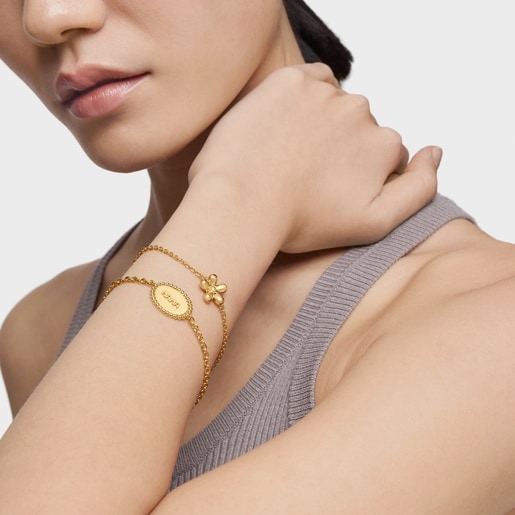 18kt gold plating over silver chain Bracelet with plaque TOUS Mama
