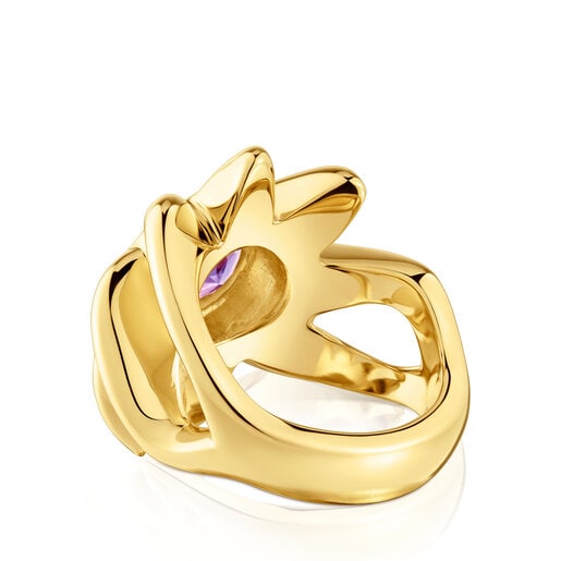 Stříbrný pečetní prsten Galia pozlacený 18karátovým zlatem s ametystem