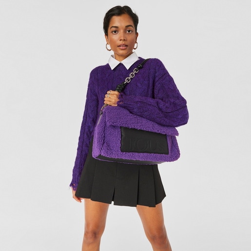 Large lilac-colored TOUS Empire Fur Crossbody bag
