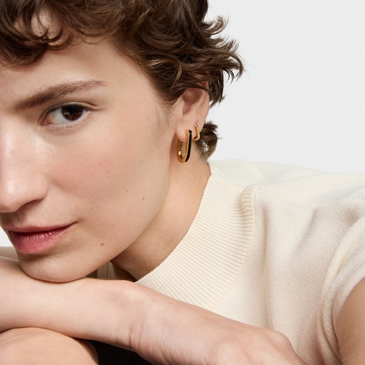 أقراط طوقية من العقيق والفضة المطلية بالذهب عيار 18 قيراطًا من التشكيلة Line