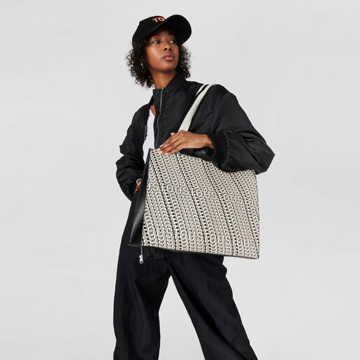 ベージュ＆ブラックのラージ・ショッピングバッグ TOUS Vera Amaya