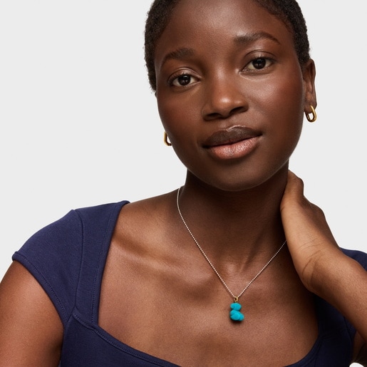 Colgante oso velvet en color turquesa con baño de oro 18 kt sobre plata Bold Bear