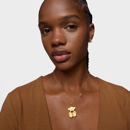 Gold Sweet Dolls Pendant big size. Bear motif with heart hole