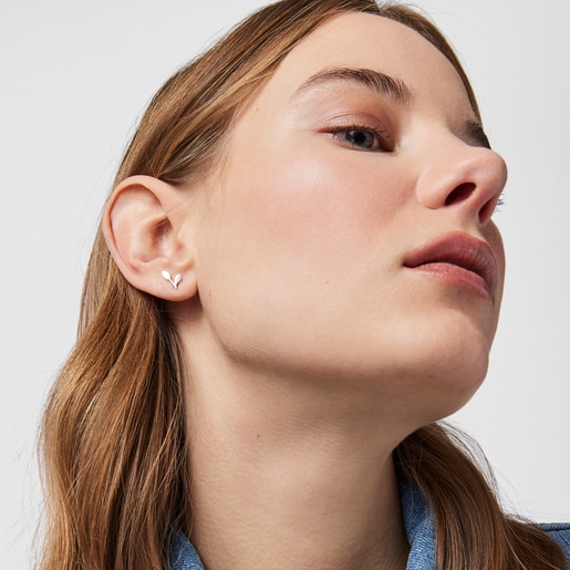 Set of Silver Fragile Nature leaves chain Earrings