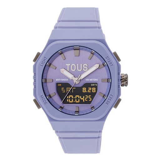 Lilac-colored IP steel analog/digital Watch with lilac-colored nylon Bracelet Bet