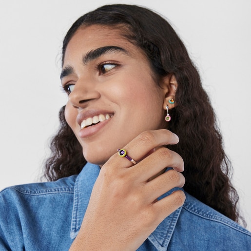 Silver TOUS Vibrant Colors Ring with amethyst and enamel
