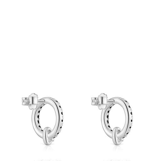 Aretes círculo de plata y espinela negra Straight