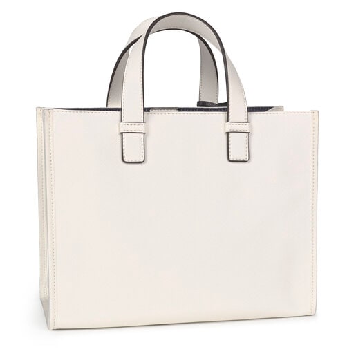 Sac shopping Amaya Saffiano moyen blanc avec ourson