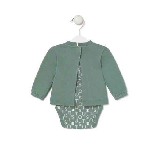 Baby bodysuit with smock in Soft green