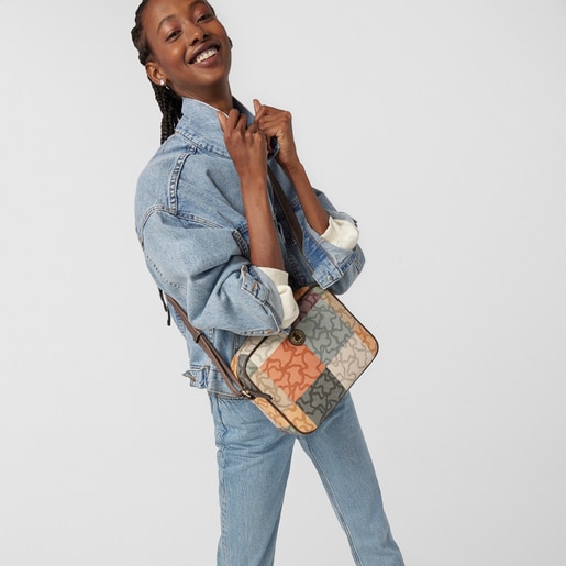 オレンジ - ブラウンのキャンバス製ショルダーバッグ Kaos Cuadrados