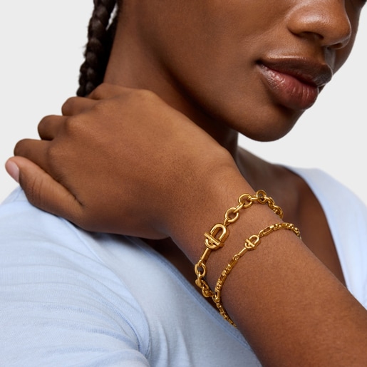 Pulsera cadena cuadrada con baño de oro 18 kt sobre plata TOUS MANIFESTO