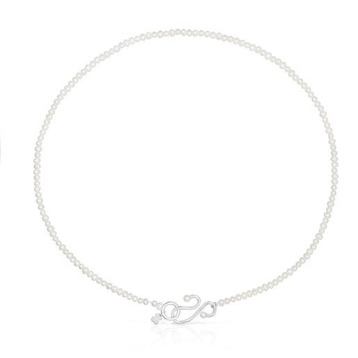 Cultured pearl Tsuri Necklace with silver motif | TOUS