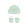 Baby hat and mittens set in plain mist