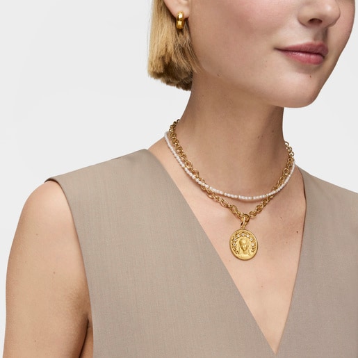 Medalla grande con baño de oro 18 kt sobre plata y topacio Tamara Falcó X TOUS