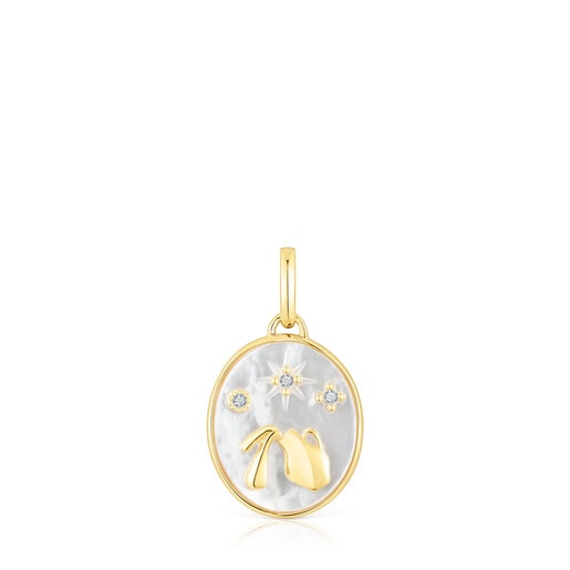 Pendentif Verseau en argent vermeil avec nacre et topazes TOUS Horoscope