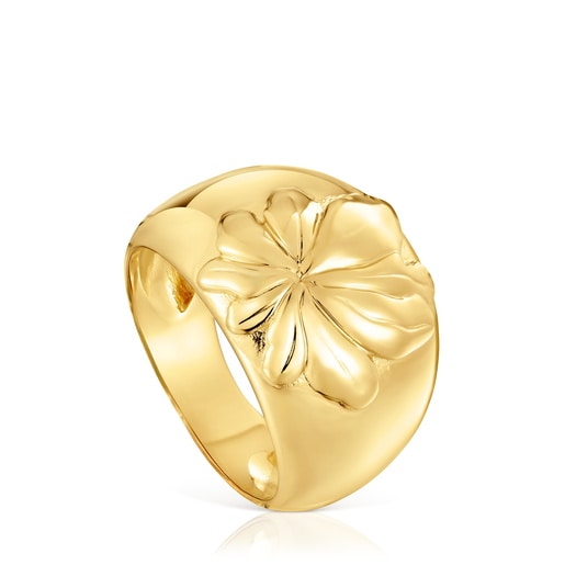 18kt gold plating over silver signet Ring with motif Yagrumo