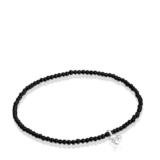 Bracciale elastico Bold Bear con onice e charm a forma di orsetto in argento