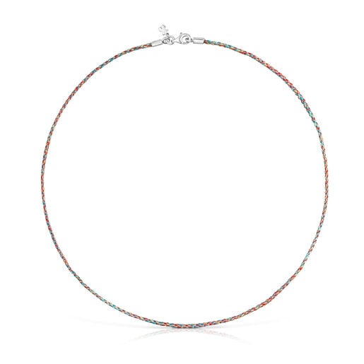 Mehrfarbige Halskette aus geflochtenem Garn mit Verschluss aus Silber Efecttous