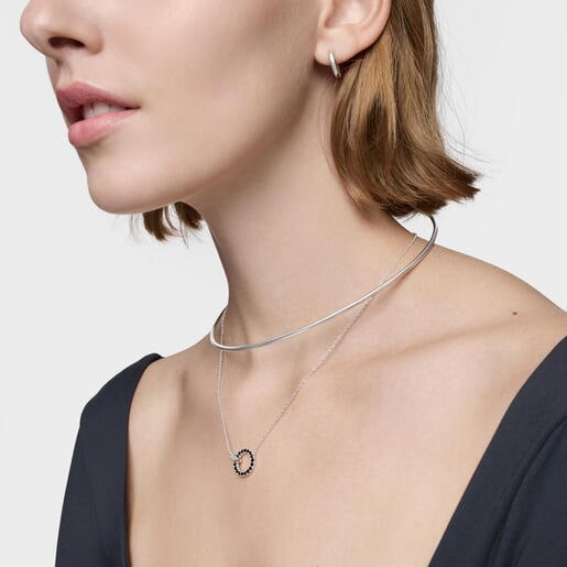 Collar de plata y espinela negra Straight