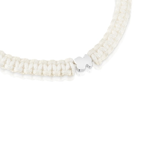 Pulsera oso de plata y nylon blanco TOUS Motivos