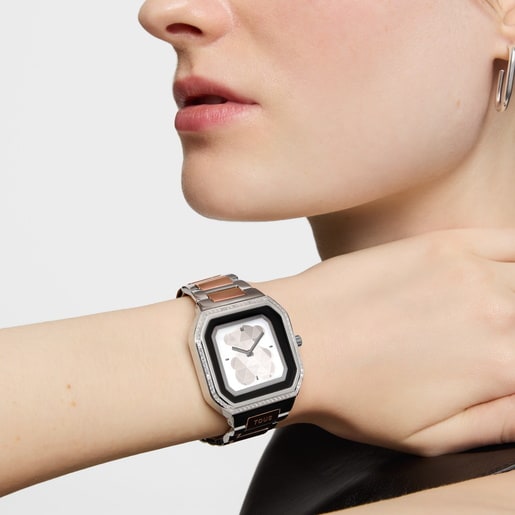 Montre Smartwatch avec bracelet en acier, acier rose et zirconiums B-Connect