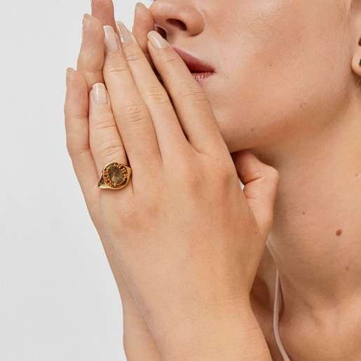 خاتم توقيع Virtual Garden من فيرميل الفضة مرصّع باللابرادوريت والعقيق