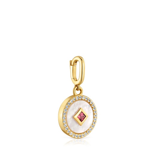 Medallion Pendant with 18kt gold plating over silver, nacre and gemstones Medallions