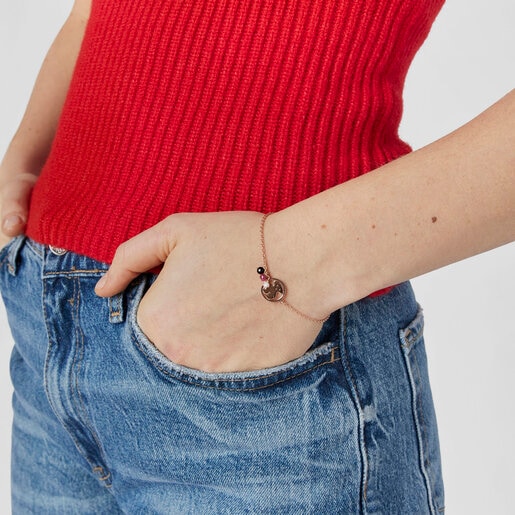 Браслет Camille из серебра с розовой позолотой, ониксом, рубином и жемчугом