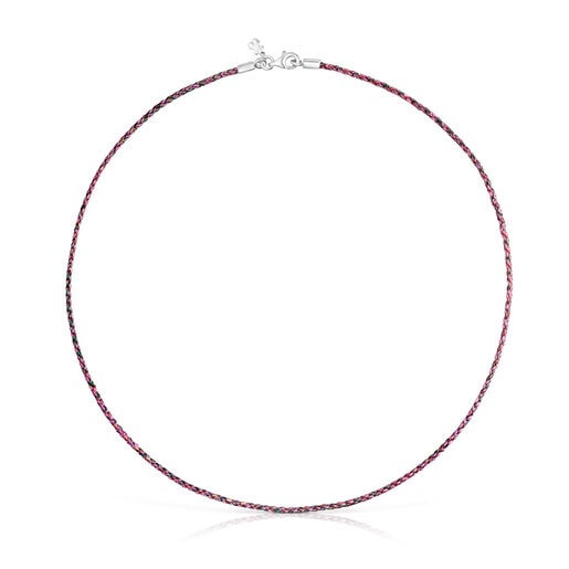 Collier en fil tressé rose et rouge avec fermoir en argent Efecttous