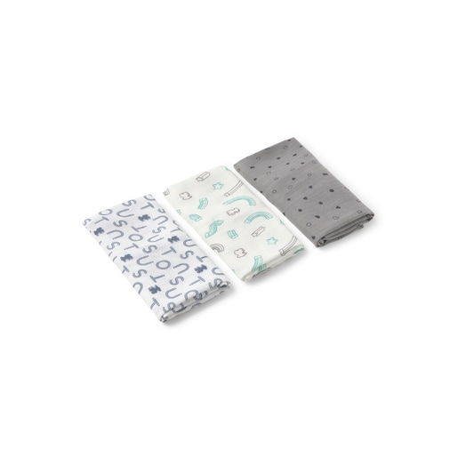 Pack of 3 muslins in MMuse blue