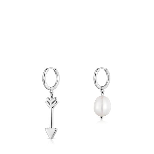 Steel and cultured pearl Hoop earrings with arrow charm TOUS Charming