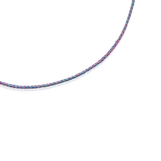 Pink and blue braided thread Necklace with silver clasp Efecttous