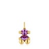 Pendente piccolo con motivo a orsetto in argento placcato oro 18 kt e zaffiro lilla creato in laboratorio Color Bear LGG