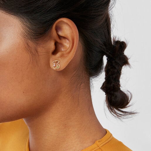 Gold Tsuri Bear earrings with gemstones
