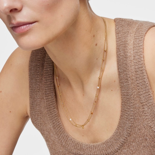 Short Necklace with 18kt gold plating over silver, cultured pearls and gemstones TOUS Grain