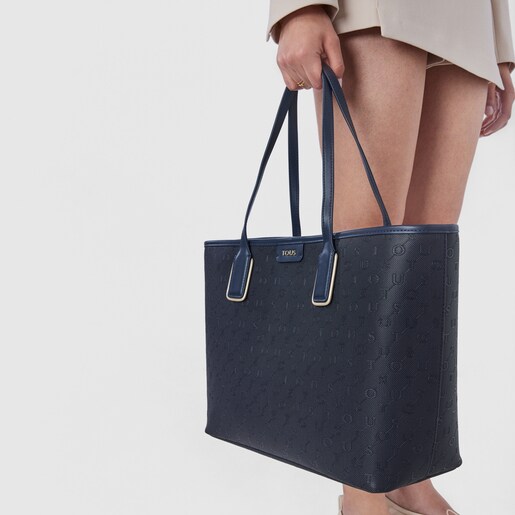 トートバッグ  Script Day    XL 合成皮革 ネイビーブルー